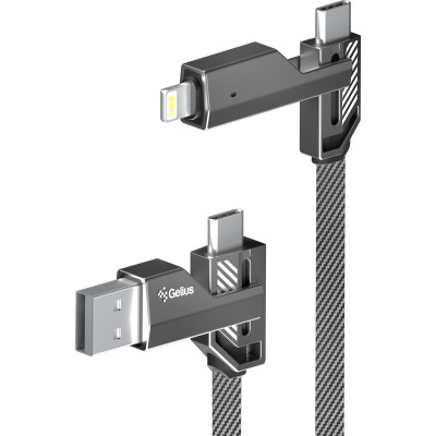 Кабель USB Gelius Twister GP-UCN004 4в1 USB-A/Type-C to Type-C/Lightning (1,2m) (60W) Gray
