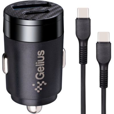 Автомобильное зарядное устройство Gelius Inch Twix GP-CC010C USB+Type-C QC/PD (30 Watt) + кабель Type-C/Type-C Black