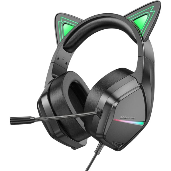 Наушники игровые Borofone BO106 Cat Ear + микрофон Black/Green