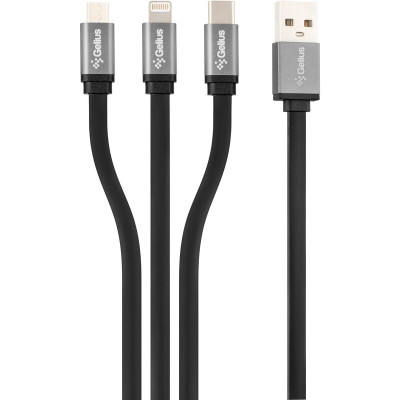 Кабель USB Gelius Squid GP-UC102 3in1  USB-A to MicroUSB/Lightning/Type-C (1м) (12W) Black