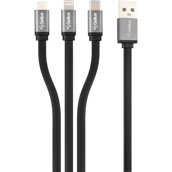 Кабель USB Gelius Squid GP-UC102 3in1  USB-A to MicroUSB/Lightning/Type-C (1м) (12W) Black