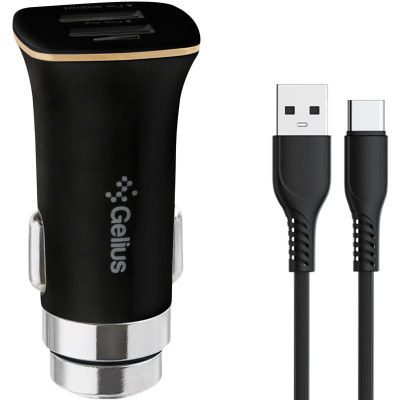 Автомобильное зарядное устройство Gelius Apollo GP-CC01 2USB 3.1A 15W + кабель Type-C Black