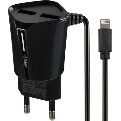 Мережевий зарядний пристрій Gelius Edition Auto ID 2USB 2.4A + кабель Lightning Black