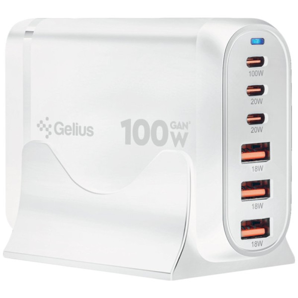 Сетевое зарядное устройство Gelius Force GaN 100W GP-HC063 3USB-A + 3Type-C White