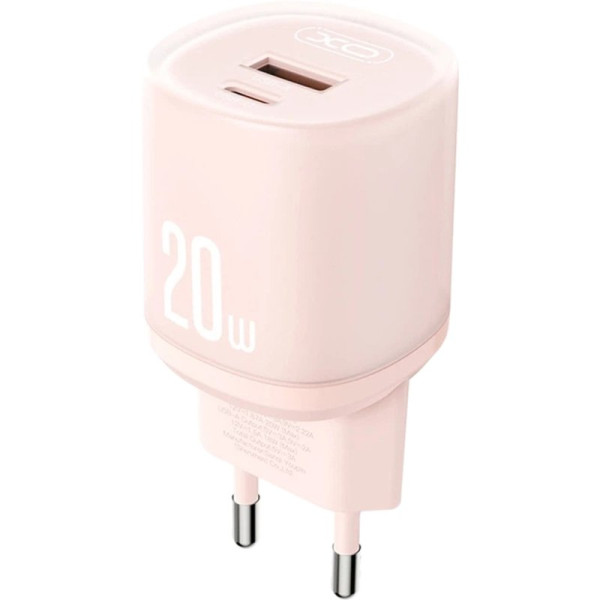 Мережевий зарядний пристрій XO L144 1USB + 1Type-C PD20W Pink