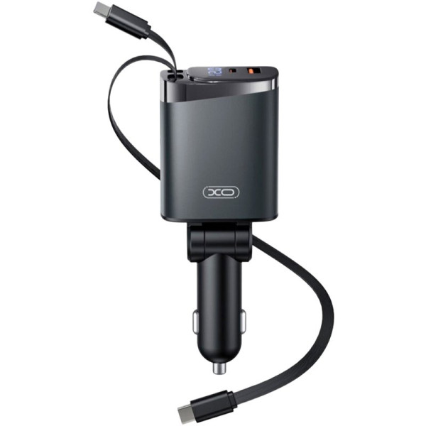 Автомобільний зарядний пристрій XO CC71 4-в-1 (вбудовані кабелі IP + Type-C) 1USB + Type-C 108W Metal