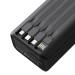 Повербанк XO PR285 30000 mAh (PD20W+QC22.5W) з 4 вбудованими кабелями та ліхтарем Black