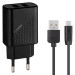 Мережевий зарядний пристрій Gelius Vogue GP-HC011 2USB 2.4A 12W + кабель MicroUSB Black