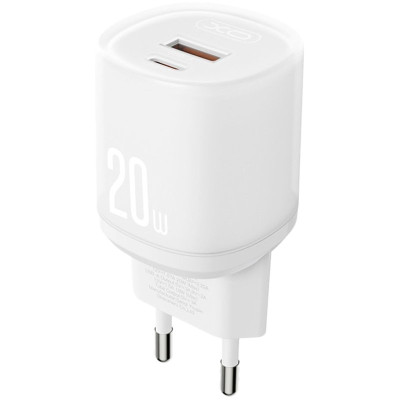 Мережевий зарядний пристрій XO L144 1USB + 1Type-C PD20W White