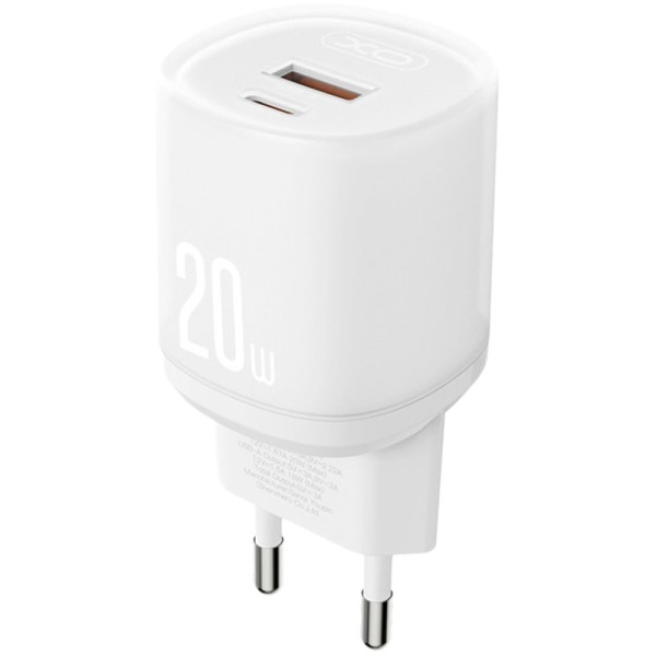 Мережевий зарядний пристрій XO L144 1USB + 1Type-C PD20W White