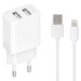 Мережевий зарядний пристрій Gelius Simple GP-HC059 2USB/2.4A + кабель Lightning White