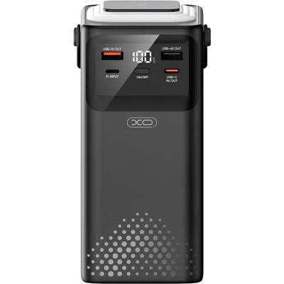 Повербанк XO PR287 80000 mAh (PD20W+QC22.5W) з 4 вбудованими кабелями та ліхтарем Black