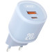 Мережевий зарядний пристрій XO L144 1USB + 1Type-C PD20W Blue
